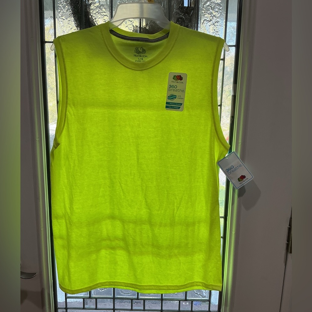 Fruit of the Loom Men’s Large Bright Lime Sleeveless Tee